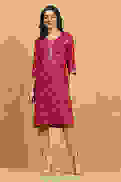 Pink Printed Straight Kurta image number 5