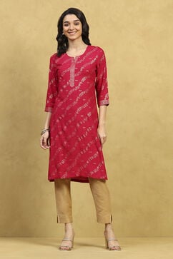 Pink Viscose Rayon Printed Straight Kurta image number 5