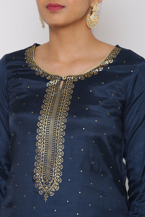 Petrol Blue Viscose Straight Suit Set image number 1