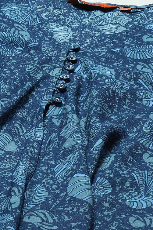 Indigo LIVA Woven Straight Kurta Suit Set image number 1