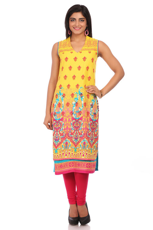Yellow Cotton Straight Kurta image number 0