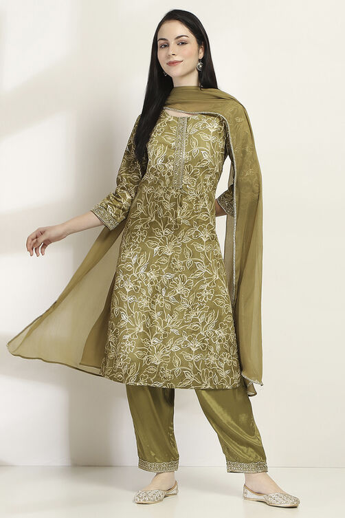 Olive Cotton Straight Set image number 0
