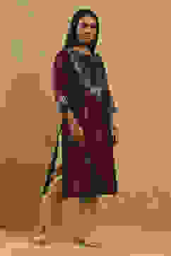 Wine Art Silk Printed Straight Kurta image number 4