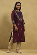 Wine Polyester Blend Printed Straight Kurta image number 4