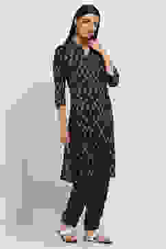 Navy Blue Cotton Blend Straight Kurta Set image number 5