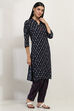 Navy Blue Cotton Blend Straight SET image number 5