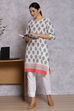 Sky Blue Cotton And Cambric Straight Kurta image number 4