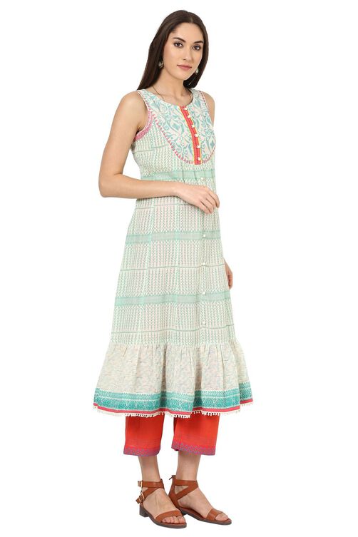 Teal Green Kalidar Gauge Kurta image number 3