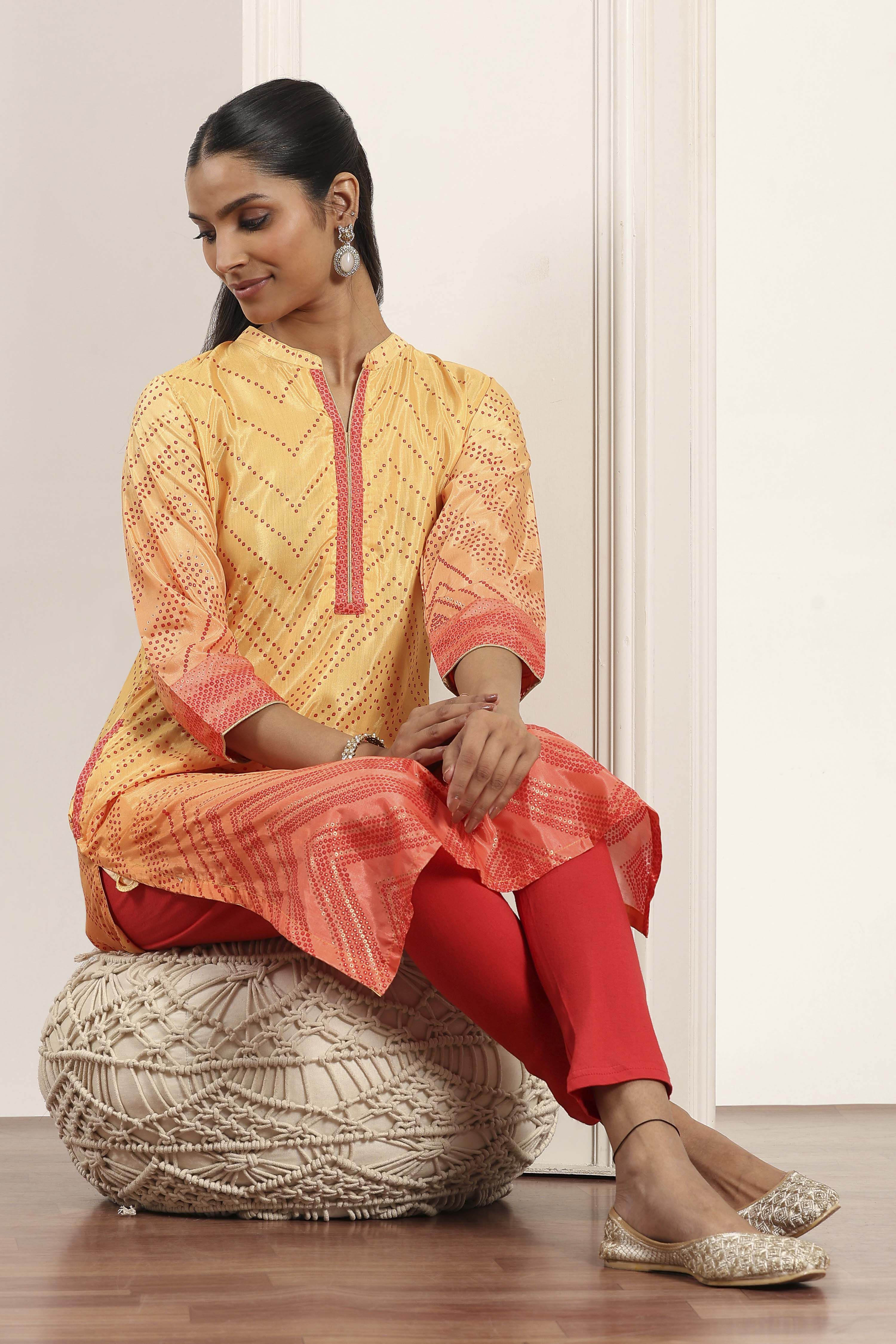 Mustard Polyester Straight Kurta Pants Set image number 0
