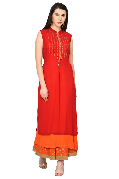 Red Straight Rayon Kurta image number 0
