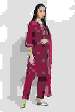 Purple Embroidered Straight Suit Set image number 5