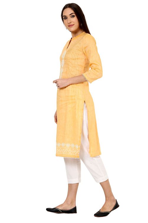 Ochre Straight Poly Cotton Kurta image number 2