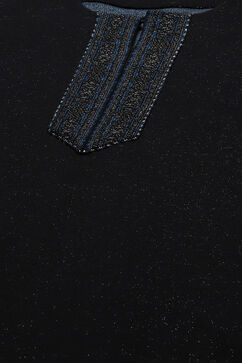 Black Cotton Blend Yarndyed Kurta image number 1