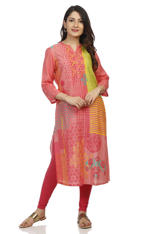Peach Straight Viscose Kurta image number 0