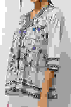 Blue Cotton Floral Printed Flared Top image number 1