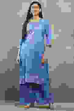 Blue Viscose Straight Kurta Pants Set image number 6