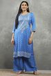 Blue Viscose Straight Kurta Pants Set image number 6