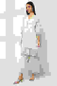 Off-White Cotton Printed A-Line Kurta Set image number 3