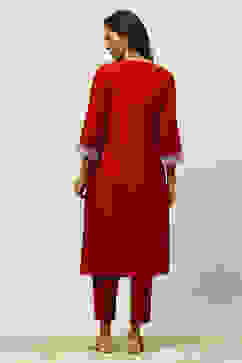 Maroon Viscose Blend Straight Embroidered Kurta Palazzo Suit Set image number 4