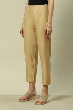 Gold Viscose Straight Solid Slim Pants image number 2