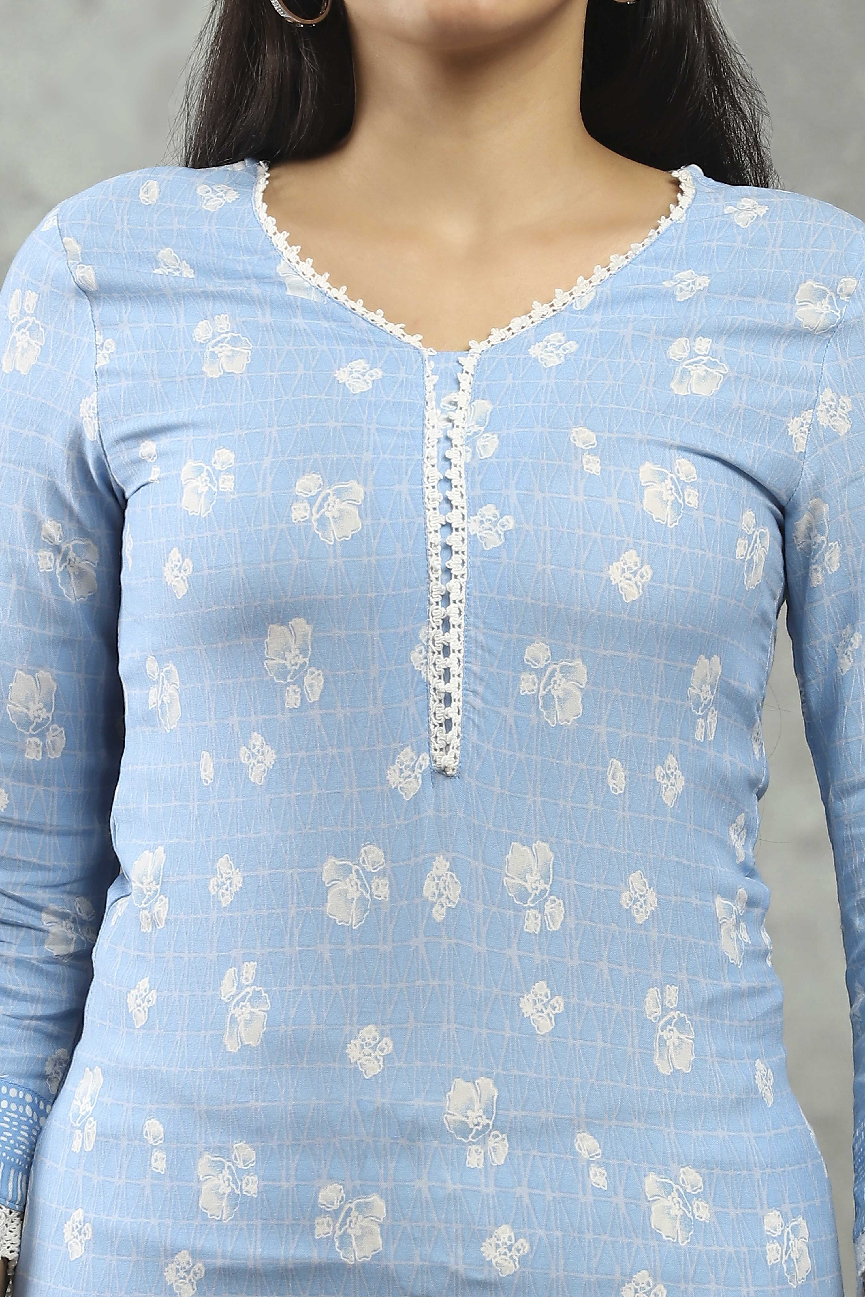 Blue Viscose Straight Kurta Pants Set image number 1