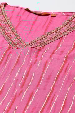 Pink LIVA Straight Printed Kurta Palazzo Suit Set image number 1