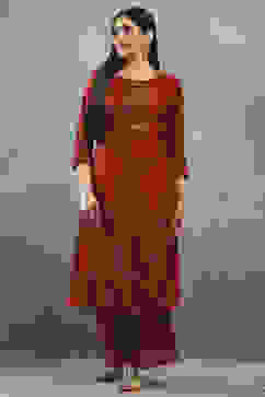 Rust Viscose Straight Kurta Pants Set image number 6