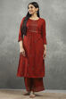 Rust Viscose Straight Kurta Pants Set image number 6