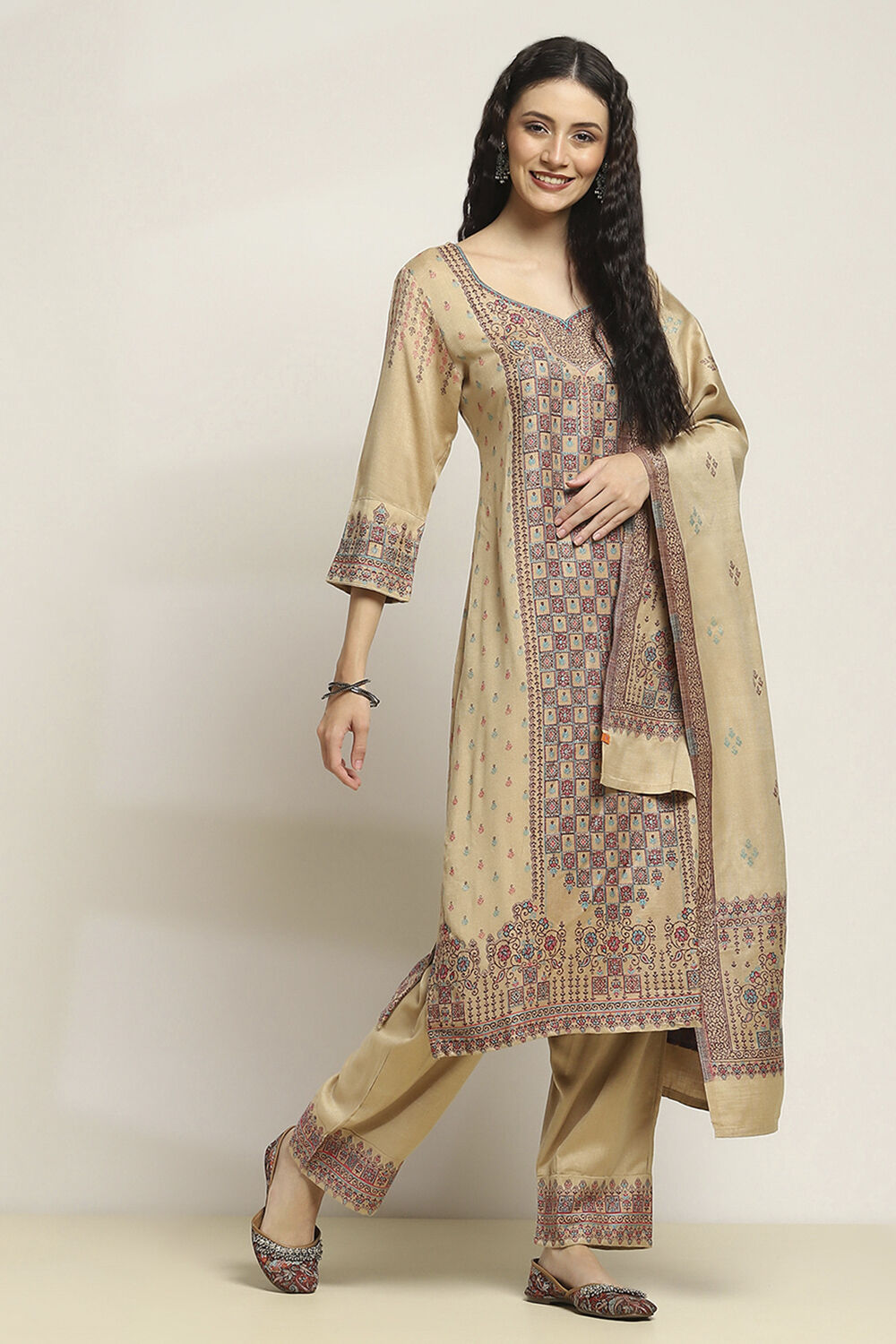 Sand Yellow Art Silk Straight Suit Set image number 5