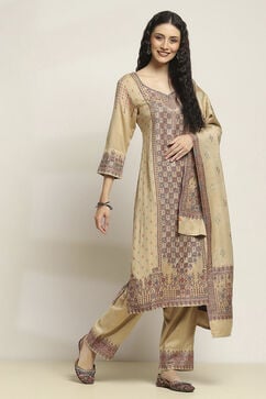 Sand Yellow Art Silk Straight Suit Set image number 5