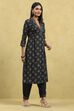 Black Viscose Blend Printed Straight Kurta Pants Set image number 5