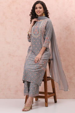 Grey LIVA Straight Suit Set image number 7