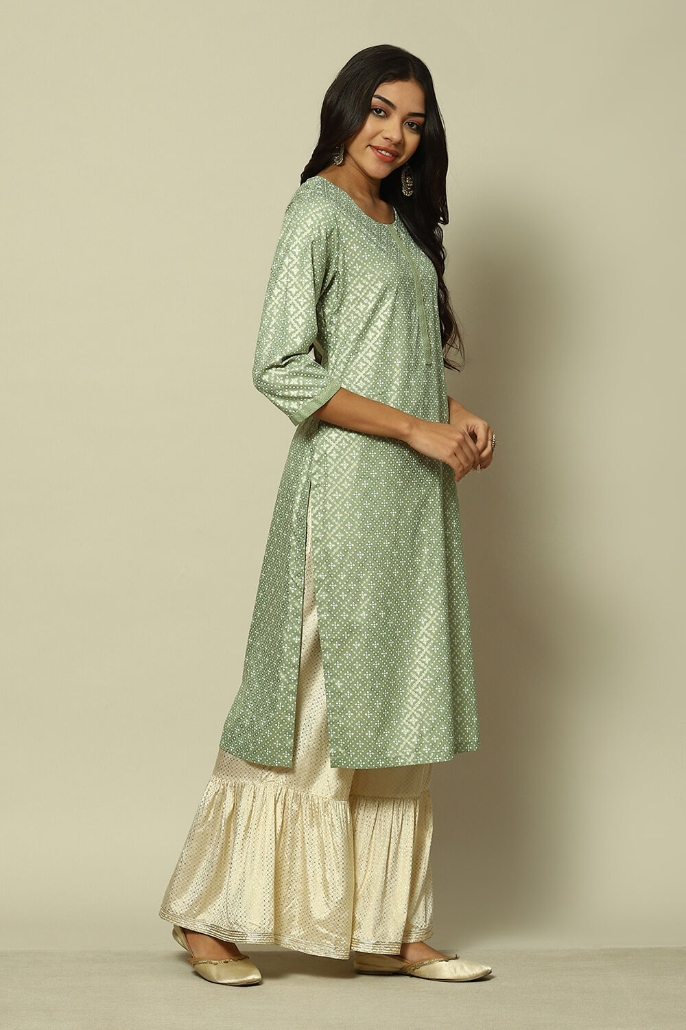 Sage Green LIVA Straight Printed Kurta image number 3