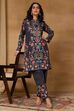 Black Floral Printed Straight Kurta Set image number 0