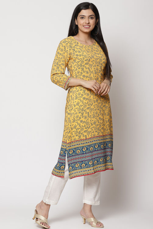 Yellow LIVA Straight Kurta image number 2