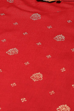 Red Poly Viscose Straight Yarndyed Kurta Palazzo Suit Set image number 1