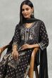 Black Viscose Blend Printed Gathered Suit Set image number 6