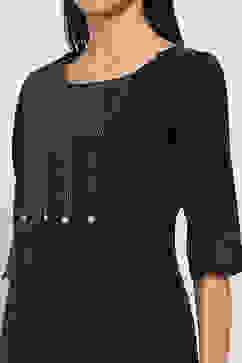 Black Cotton Pleated Straight Kurta image number 1