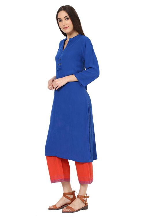 Blue Straight Viscose Rayon Kurta image number 2