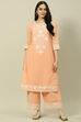 Peach Cotton Blend Straight Kurta image number 2