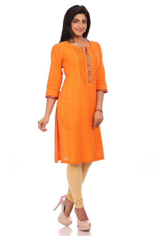 Orange Cotton Straight Kurta image number 1