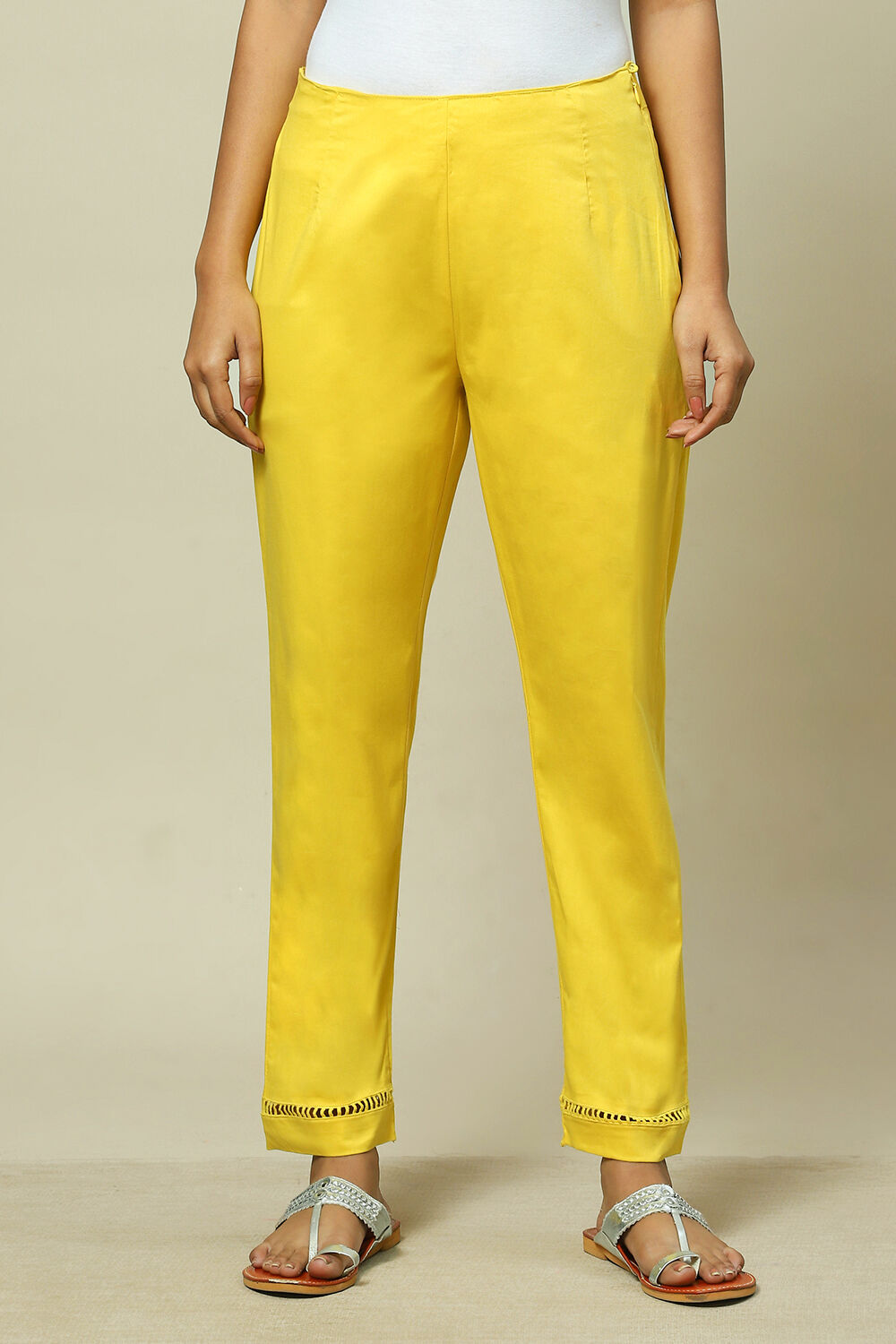 Pink Cotton Blend Slim Pant image number 5