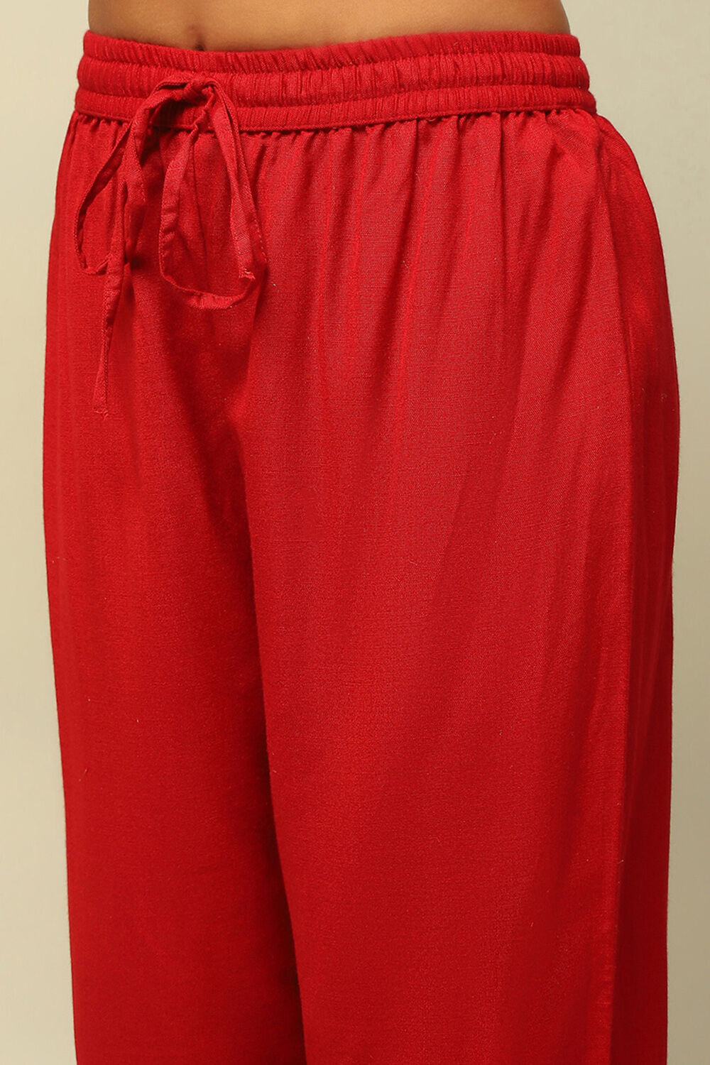 Red Acrylic Straight Yarn Dyed Kurta Palazzo Suit Set image number 2