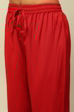 Red Acrylic Straight Yarn Dyed Kurta Palazzo Suit Set image number 2