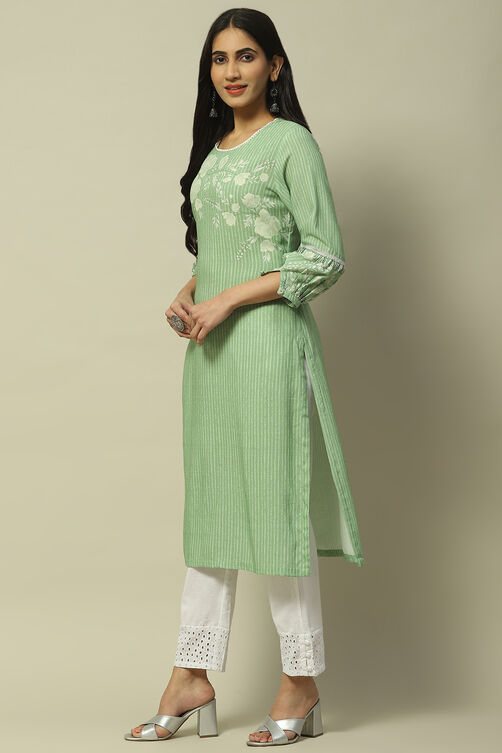 Green Rayon Staight Kurta image number 2