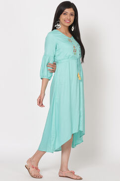 Turquoise Viscose A-Line Dress image number 3