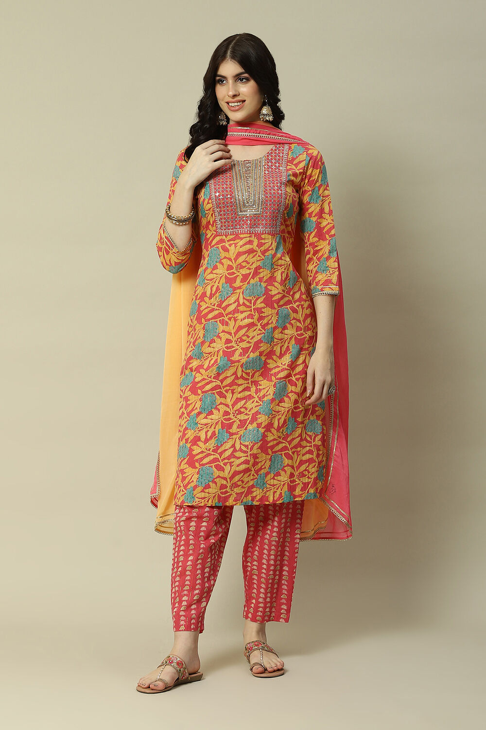 Pink Cotton Straight Printed Kurta Palazzo Suit Set image number 7