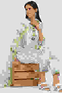 White Cotton Printed Straight Suit Set image number 0