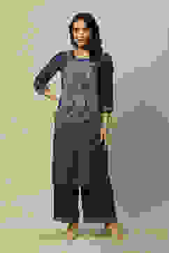 Blue LIVA Straight Printed Kurta Palazzo Suit Set image number 6