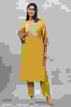 Acid Lime Viscose Blend Solid Straight Kurta Pants Set image number 6